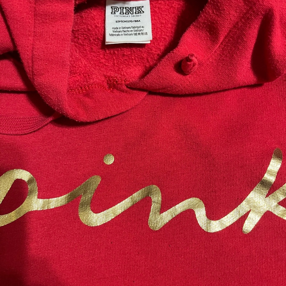 PINK Victoria's Secret Red Hoodie with Gold Script